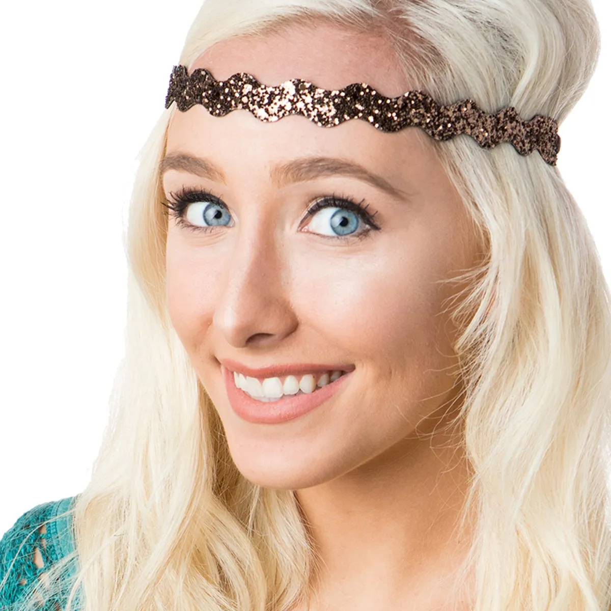 Hipsy REGULAR Size, Adjustable No Slip Sparkly Bling Mixed 2pk Headbands for Women Girls & Teens (Bling Glitter Mixed Brown)