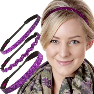 Hipsy REGULAR Size, Adjustable No Slip Sparkly Bling Mixed 3pk Headbands for Women Girls & Teens (Bling Glitter Mixed Fuchsia)