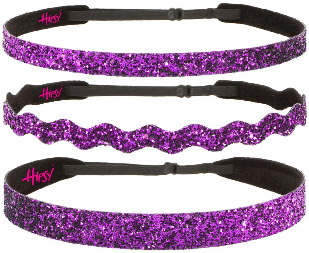 Hipsy REGULAR Size, Adjustable No Slip Sparkly Bling Mixed 3pk Headbands for Women Girls & Teens (Bling Glitter Mixed Fuchsia)