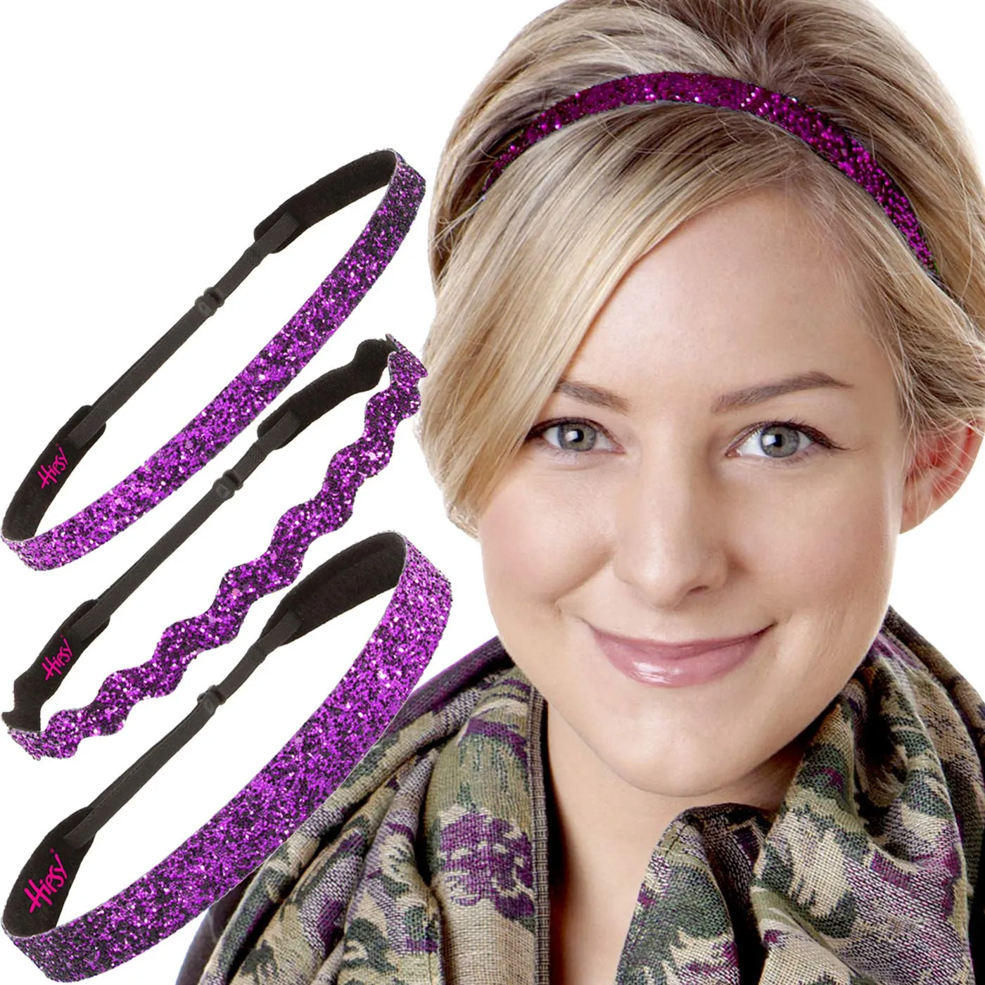 Hipsy REGULAR Size, Adjustable No Slip Sparkly Bling Mixed 3pk Headbands for Women Girls & Teens (Bling Glitter Mixed Fuchsia)