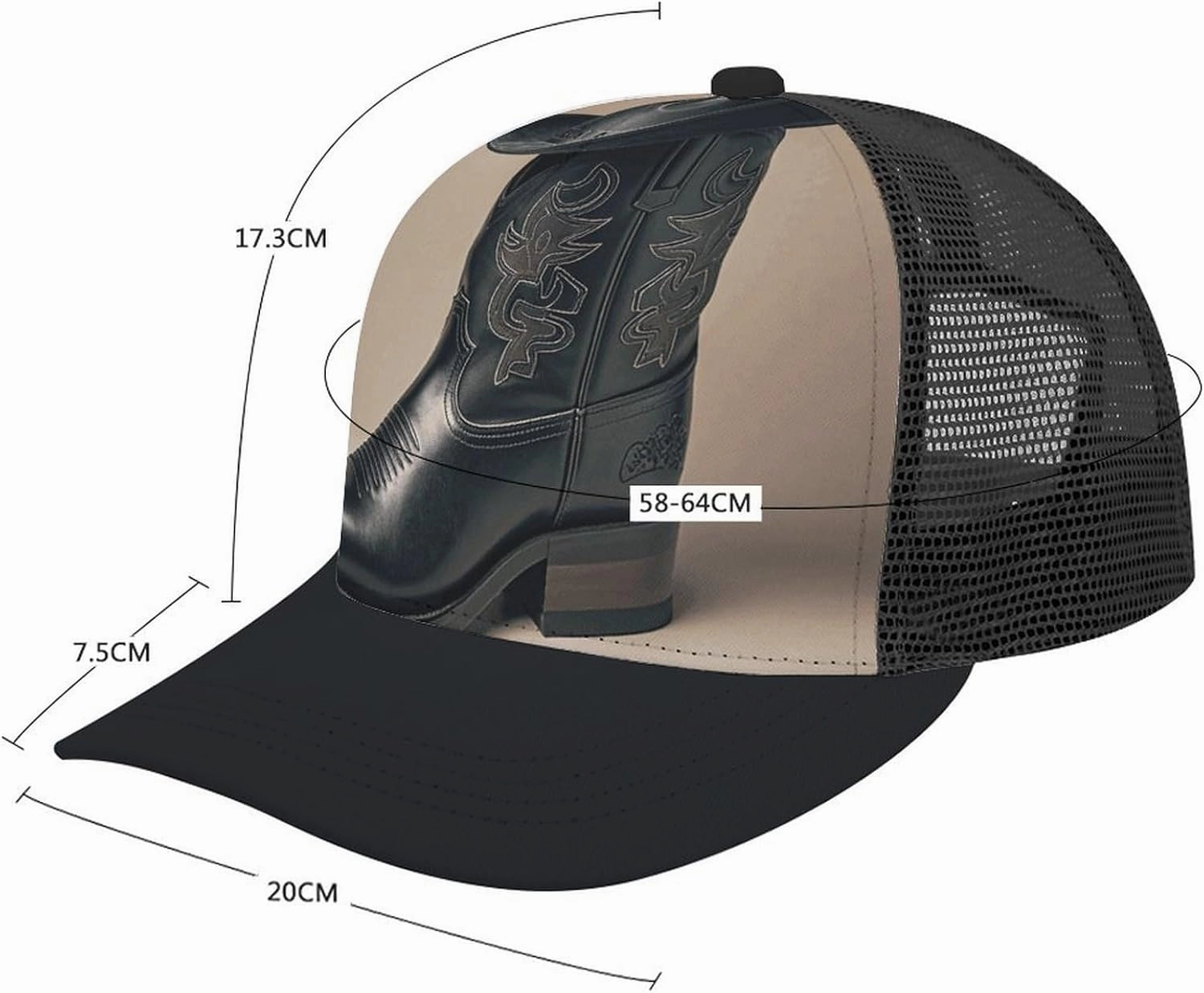 Hollow Baseball Cap Cowboy Black Hat Western Boots Baseball Hat Adjustable Hollow Hat Visor Hats for Men Women