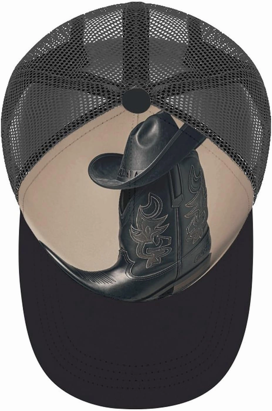 Hollow Baseball Cap Cowboy Black Hat Western Boots Baseball Hat Adjustable Hollow Hat Visor Hats for Men Women