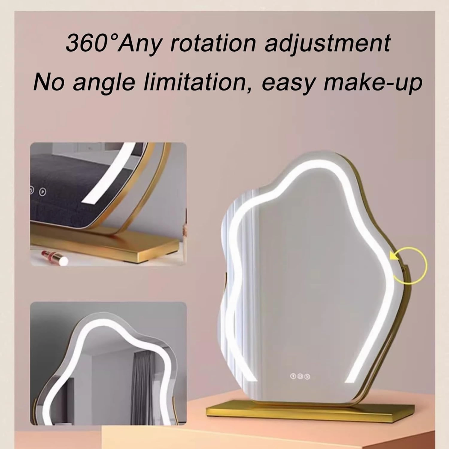 Hollywood Mirror Makeup Mirror with LED Light, Large Makeup Mirror Cloud Shape, Smart Touch Control Vanity Mirror, 3 Lighting Modes, Adjustable Brightness, Dressing Table Makeup Mirror(Black,30x43cm)