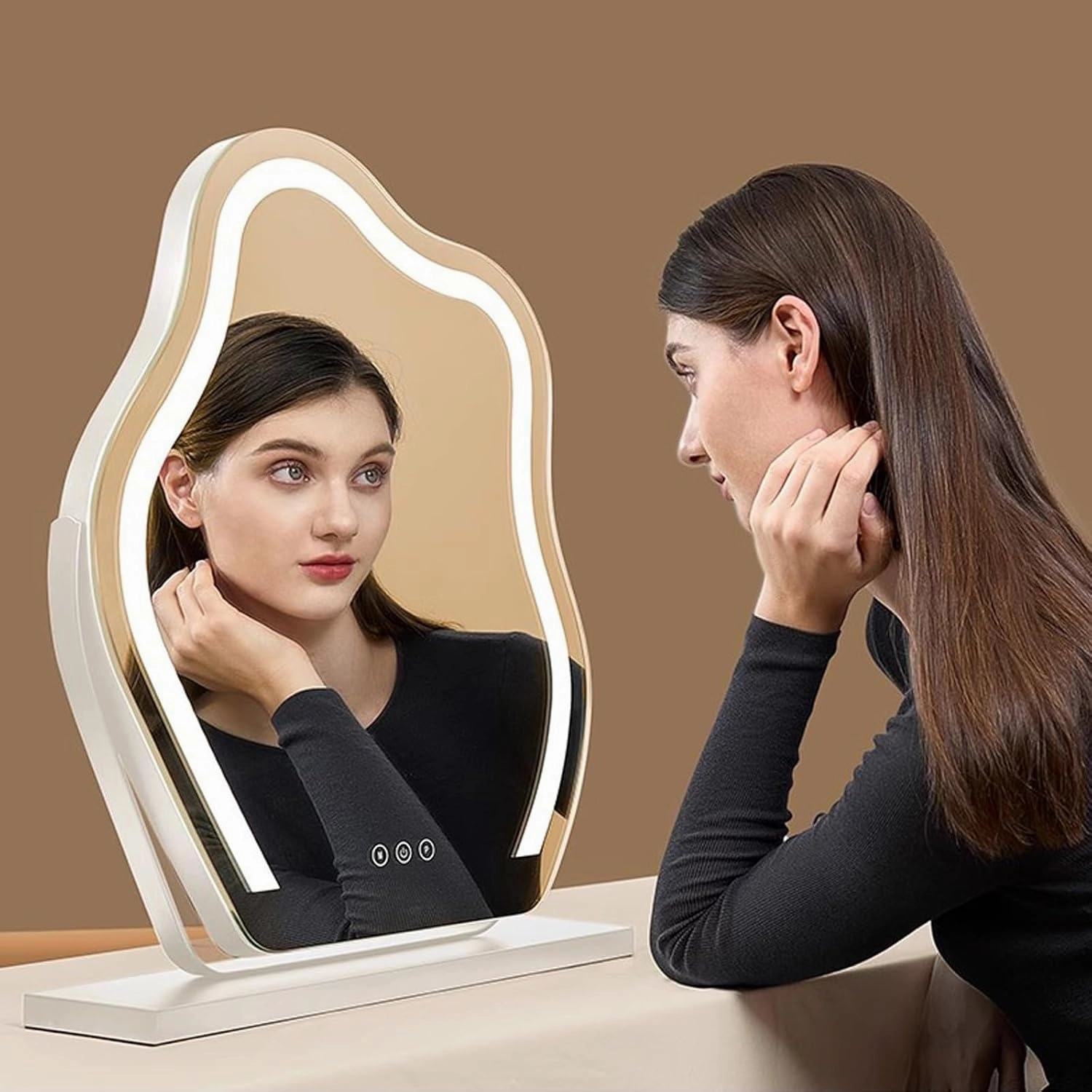 Hollywood Mirror Makeup Mirror with LED Light, Large Makeup Mirror Cloud Shape, Smart Touch Control Vanity Mirror, 3 Lighting Modes, Adjustable Brightness, Dressing Table Makeup Mirror(Black,30x43cm)