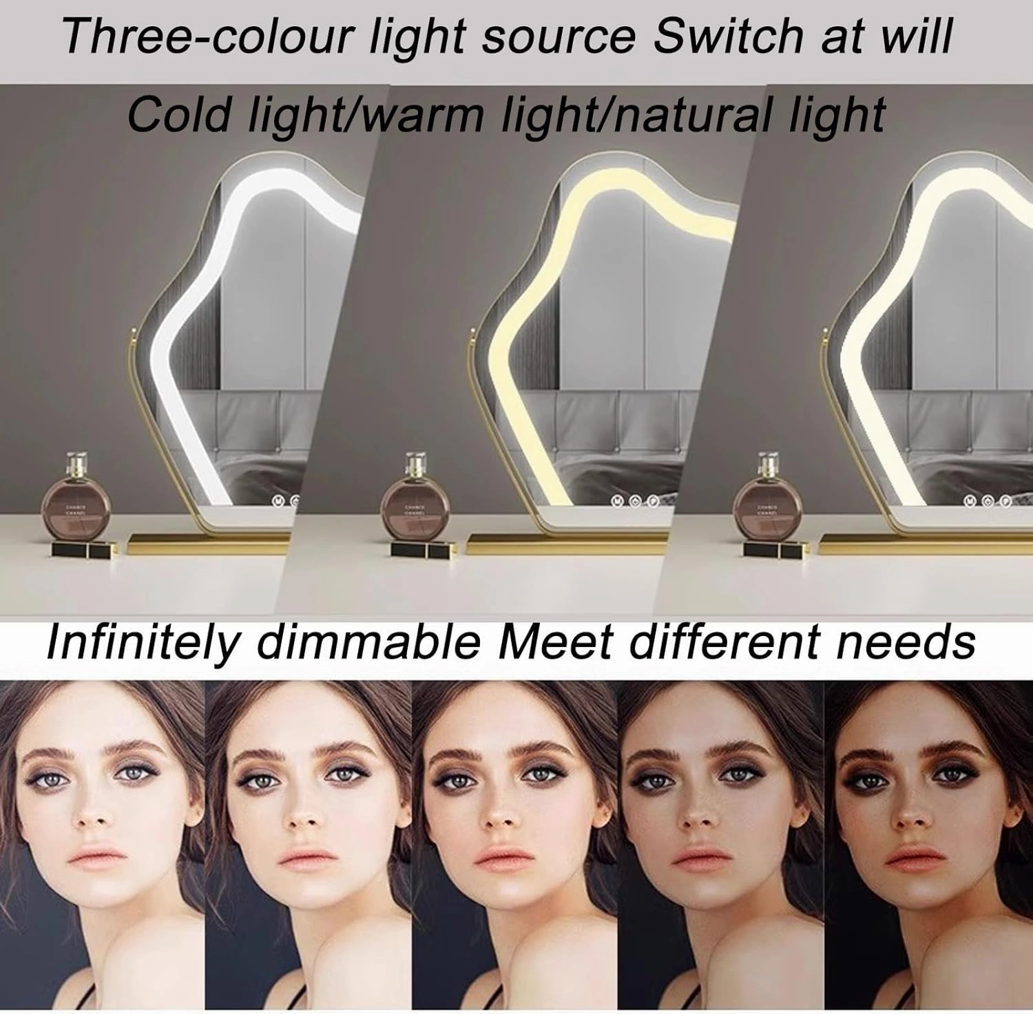 Hollywood Mirror Makeup Mirror with LED Light, Large Makeup Mirror Cloud Shape, Smart Touch Control Vanity Mirror, 3 Lighting Modes, Adjustable Brightness, Dressing Table Makeup Mirror(Black,30x43cm)