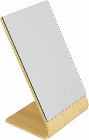 Home Basics Angled Single Sided Bamboo Desktop Mirror, Natural | Large Viewing Surface | Tilted Design | Portable and Freestanding | Desktop Mirror | Make Up Mirror | Compact | Contemporary