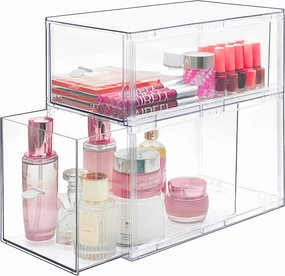 Homecor Clear Makeup Organizer Set of 2, Large Bathroom Storage Drawers, Cosmetic Storage for Vanity Dresser Countertop, Beauty Holder for Lipstick Brush Skincare Valentine's Day Gifts for Her(L M)