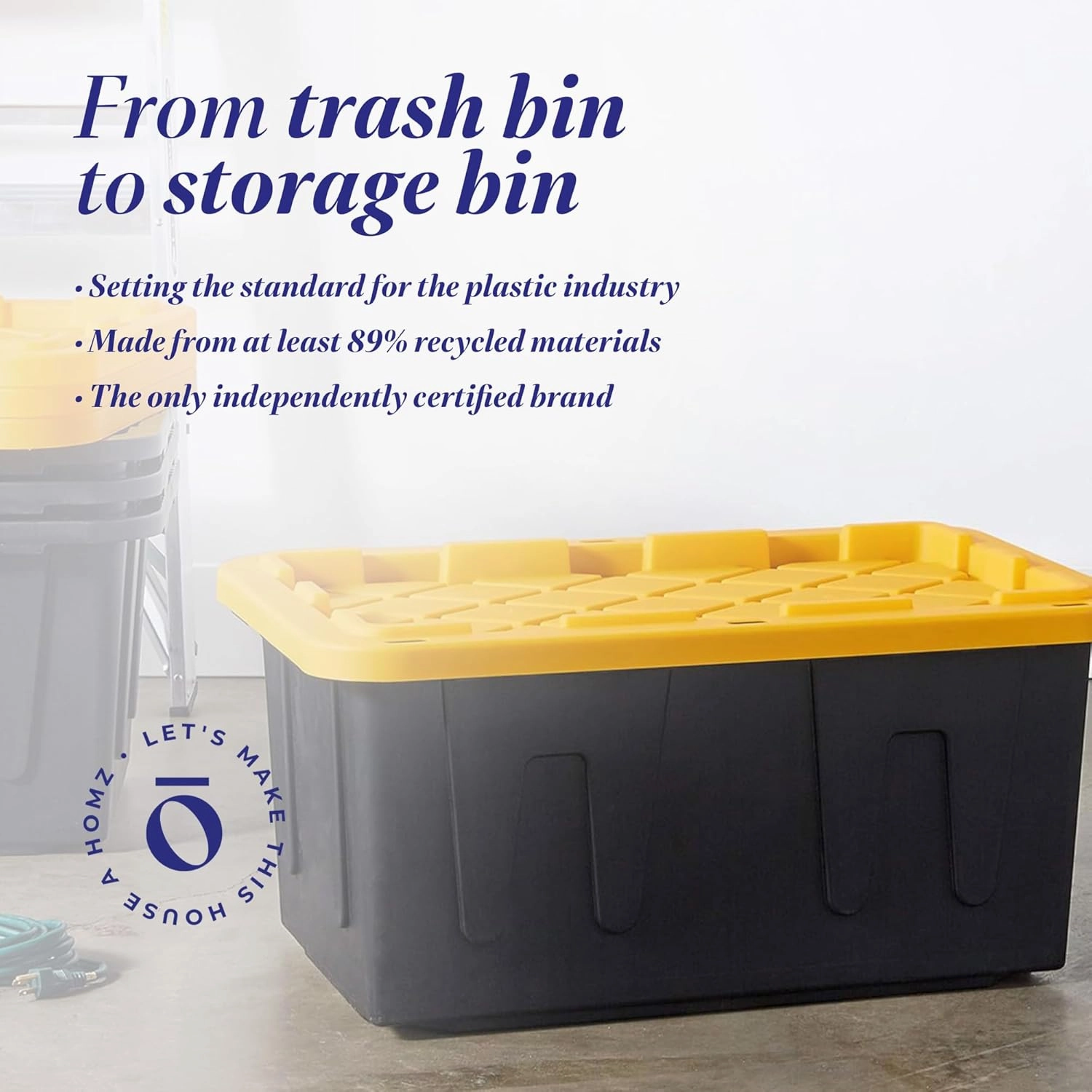HOMZ 2-Pack Durabilt, Heavy Duty Plastic Storage Bins with Lids, 27 Gallon, Black/Yellow - Stackable Container Boxes for Home, Attic, and Garage Organization