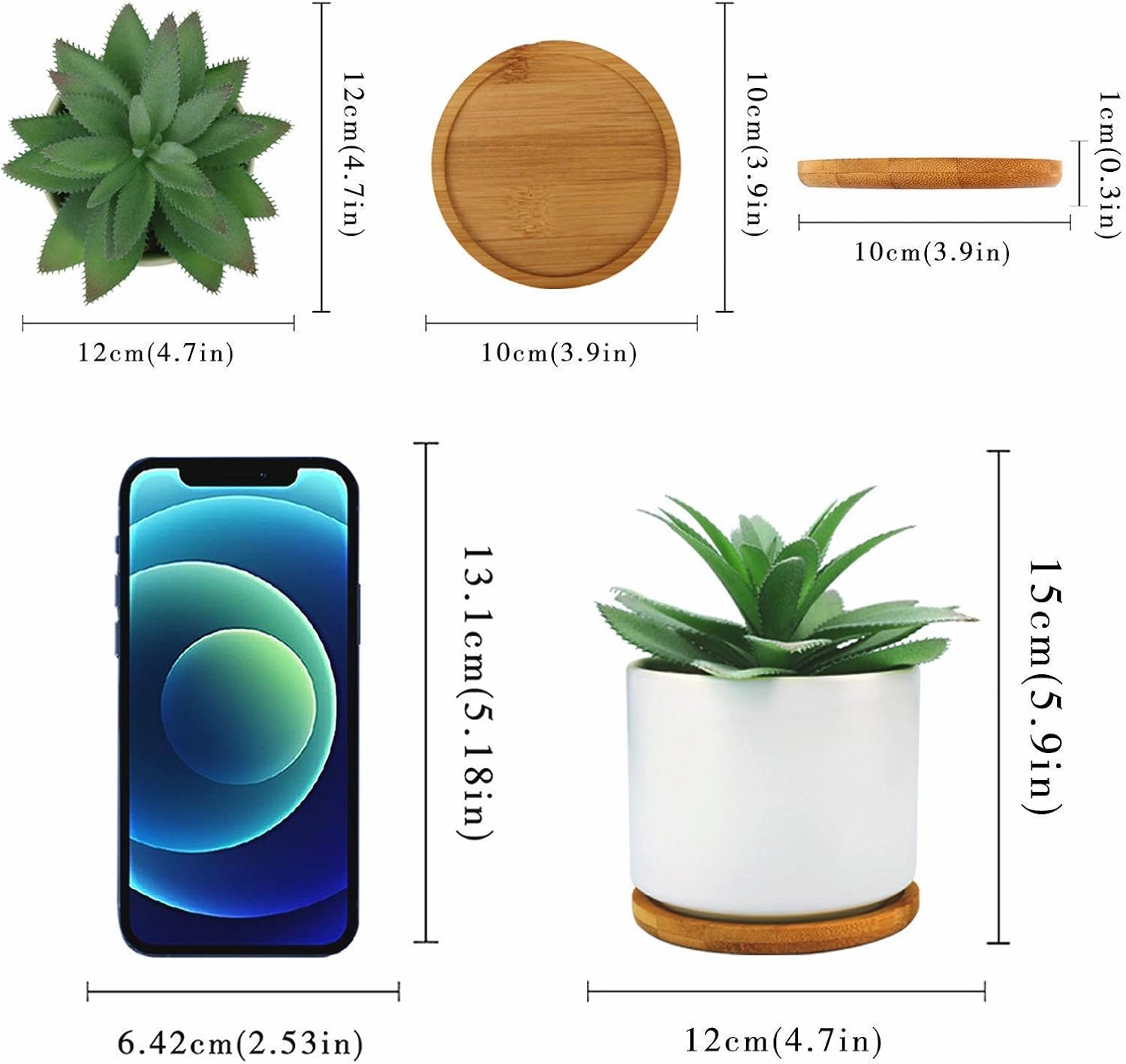 Hopewood Succulent Plants Artificial - Faux Agave Succulent Plant in Ceramic Pots with Bamboo Tray for Office Desk Living Room Decor(5.9inch)