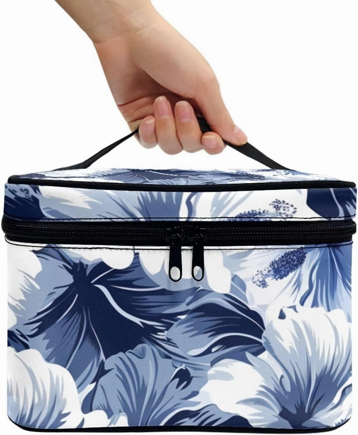 Horeset Blue Hibiscus Flower Women's Cosmetic Bag Washable Shoulder Bag Makeup Bag for Business Travel Outdoor Gym