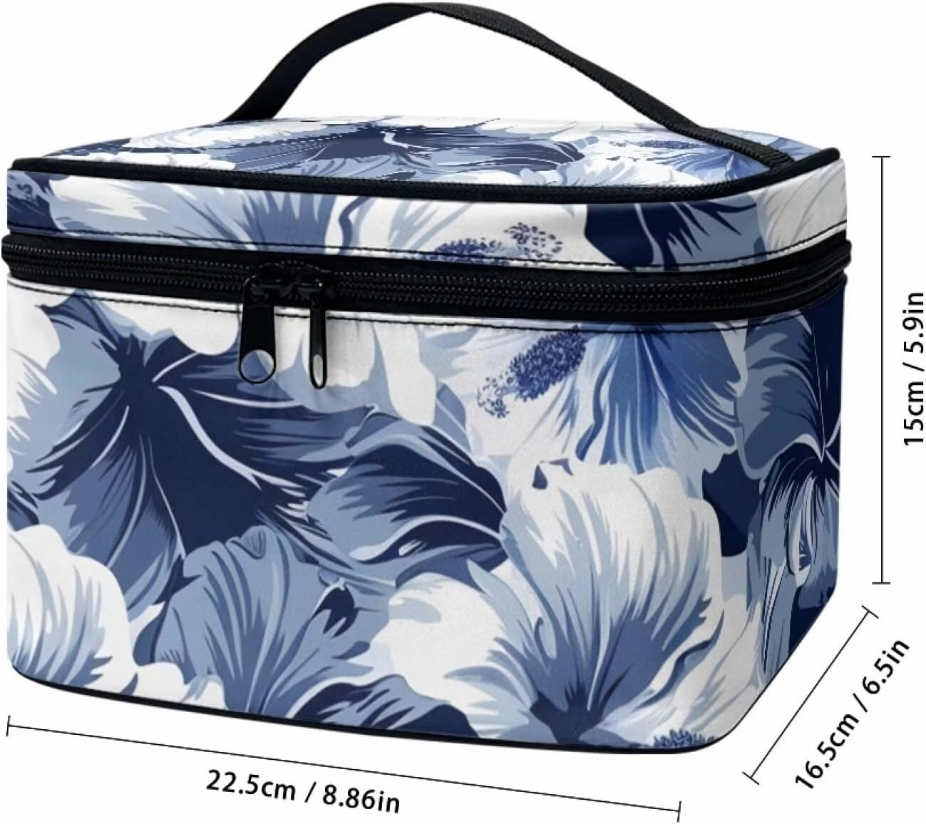 Horeset Blue Hibiscus Flower Women's Cosmetic Bag Washable Shoulder Bag Makeup Bag for Business Travel Outdoor Gym