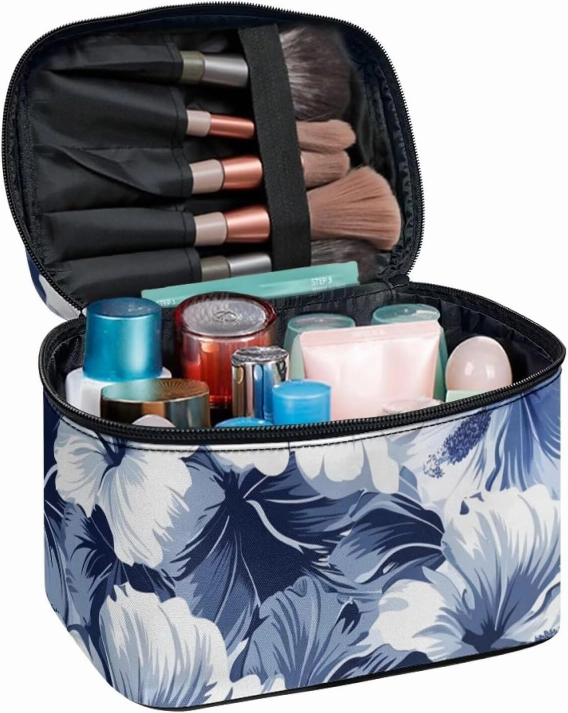 Horeset Blue Hibiscus Flower Women's Cosmetic Bag Washable Shoulder Bag Makeup Bag for Business Travel Outdoor Gym
