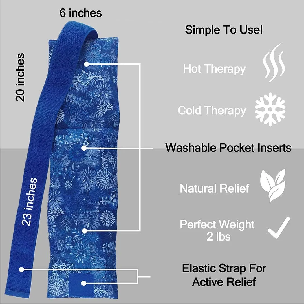 Hot Pockets Microwaveable Hot & Cold Heating Pad for Lower Back & Andomen – Natural Rice Pack with Strap Handle, Reusable & Washable for Comfort & Relaxation - Blue Flowers
