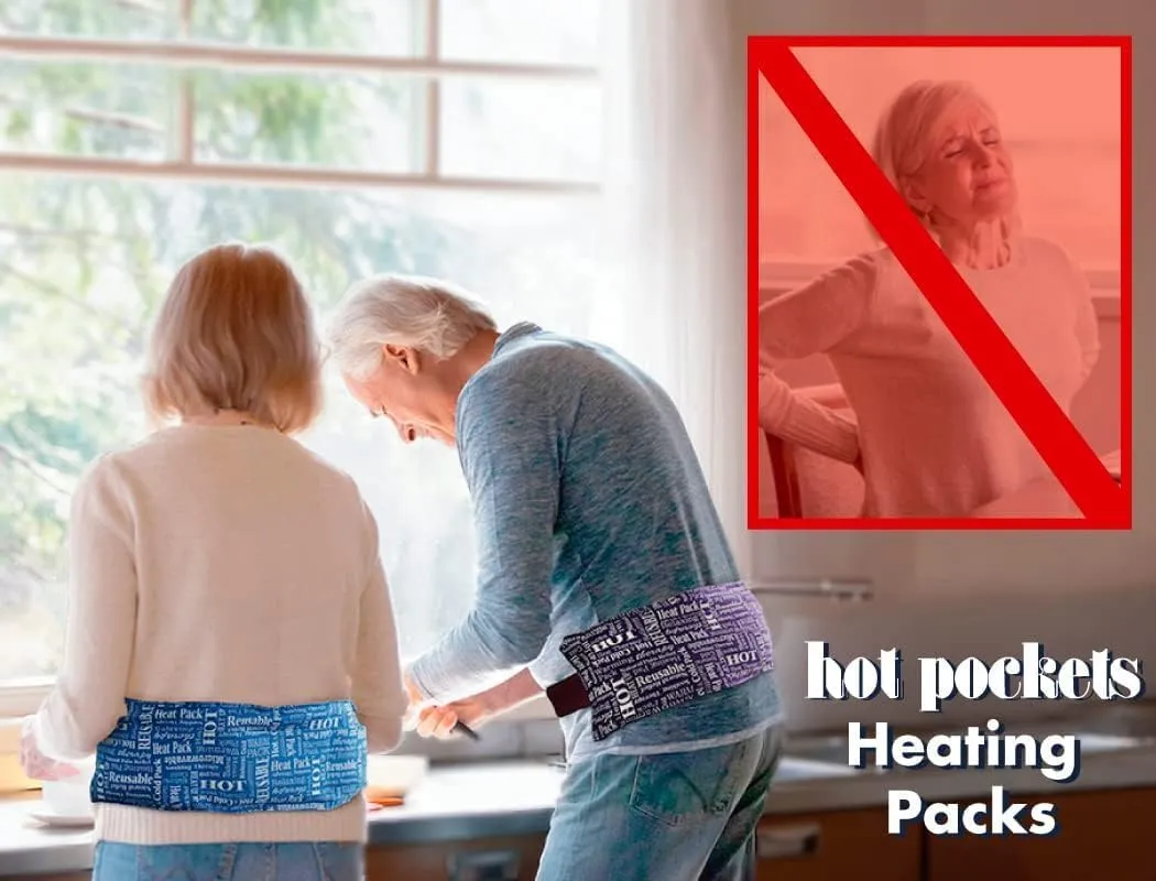 Hot Pockets Microwaveable Hot & Cold Heating Pad for Lower Back & Andomen – Natural Rice Pack with Strap Handle, Reusable & Washable for Comfort & Relaxation - Blue Flowers