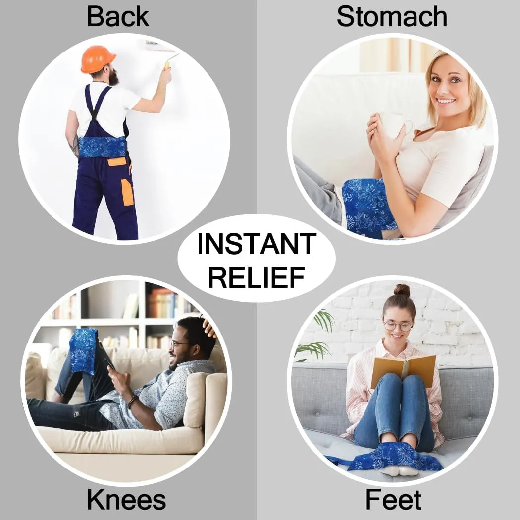 Hot Pockets Microwaveable Hot & Cold Heating Pad for Lower Back & Andomen – Natural Rice Pack with Strap Handle, Reusable & Washable for Comfort & Relaxation - Blue Flowers