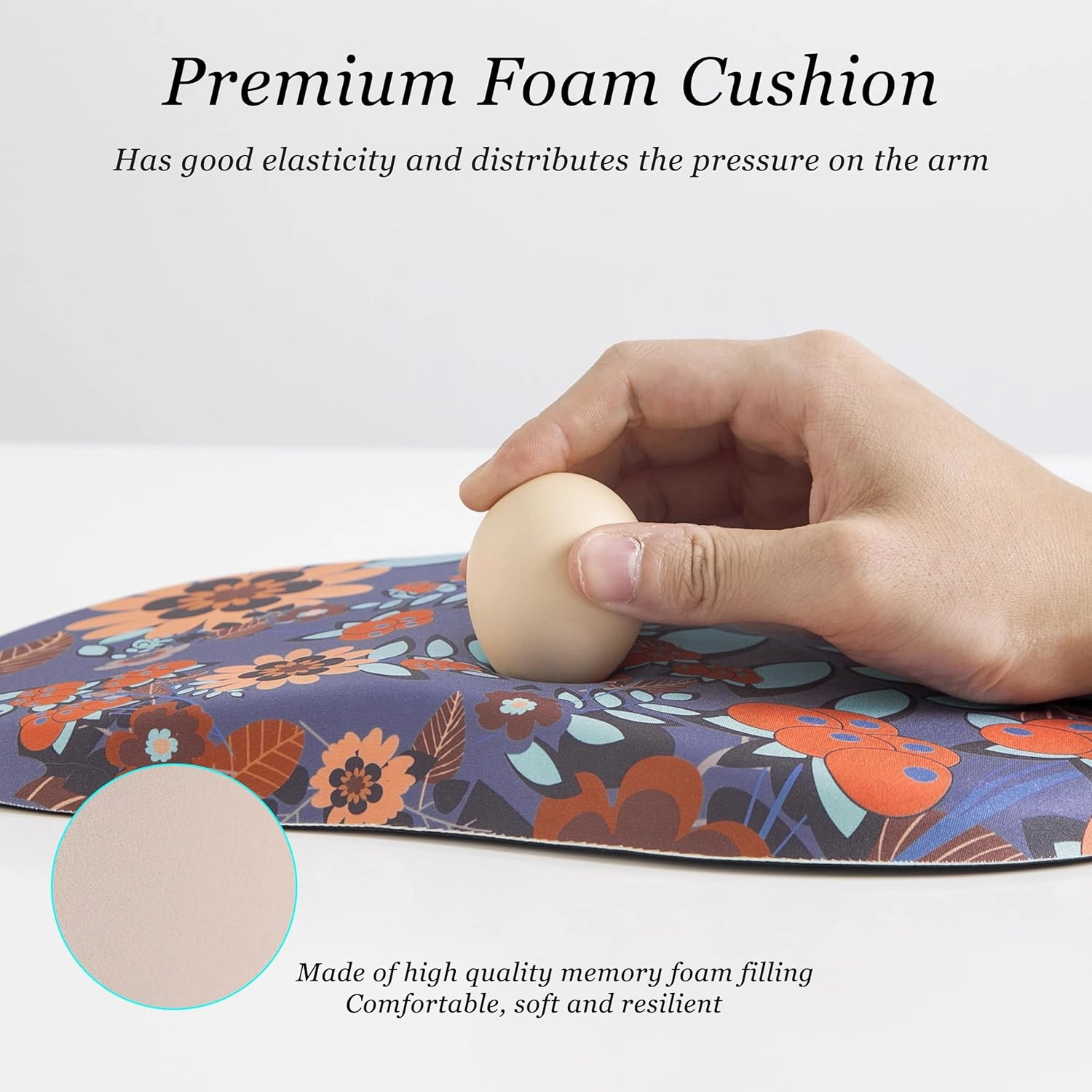 hueilm Ergonomic Mouse Pad Wrist Support,Pain Relief Mouse Pad with Wrist Rest,Entire Memory Foam Mouse Pad with Non-Slip PU Base,Comfortable Mousepad Perfect for Office & Home, 1PCS（Flowers）