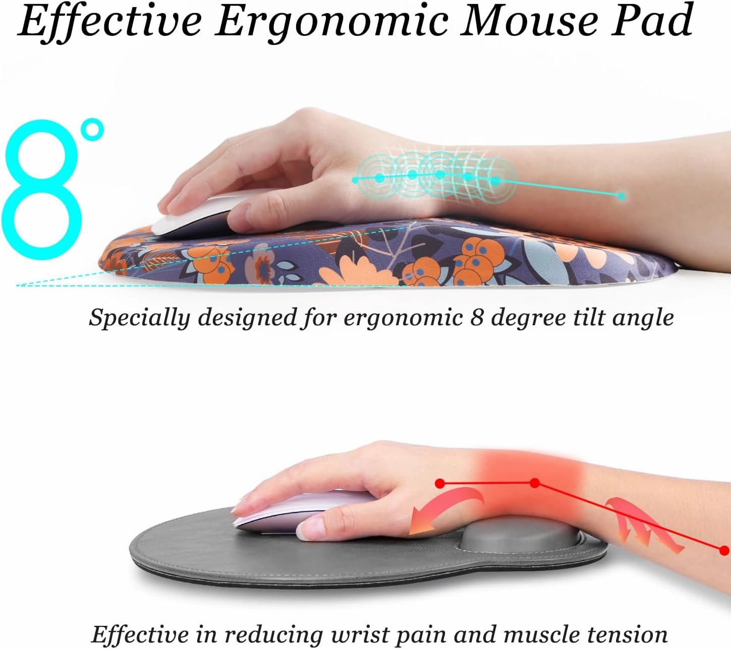 hueilm Ergonomic Mouse Pad Wrist Support,Pain Relief Mouse Pad with Wrist Rest,Entire Memory Foam Mouse Pad with Non-Slip PU Base,Comfortable Mousepad Perfect for Office & Home, 1PCS（Flowers）