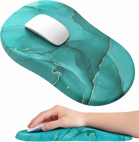 hueilm Ergonomic Mouse Pad Wrist Support,Pain Relief Mouse Pads with Wrist Rest,Entire Memory Foam Mouse Pad with Non-Slip PU Base,Comfortable Mousepad Perfect for Office & Home(Green Marble)