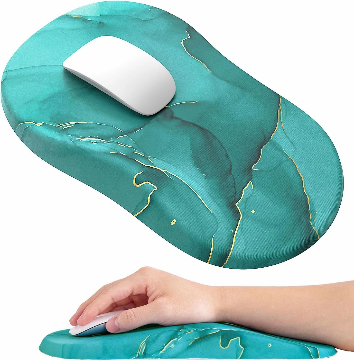 hueilm Ergonomic Mouse Pad Wrist Support,Pain Relief Mouse Pads with Wrist Rest,Entire Memory Foam Mouse Pad with Non-Slip PU Base,Comfortable Mousepad Perfect for Office & Home(Green Marble)