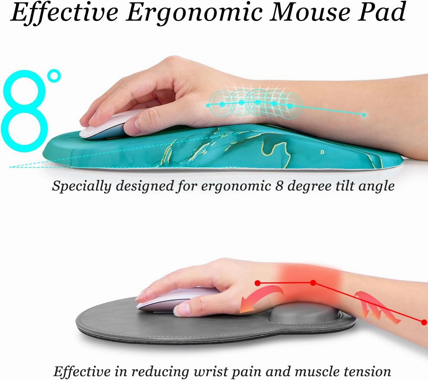 hueilm Ergonomic Mouse Pad Wrist Support,Pain Relief Mouse Pads with Wrist Rest,Entire Memory Foam Mouse Pad with Non-Slip PU Base,Comfortable Mousepad Perfect for Office & Home(Green Marble)