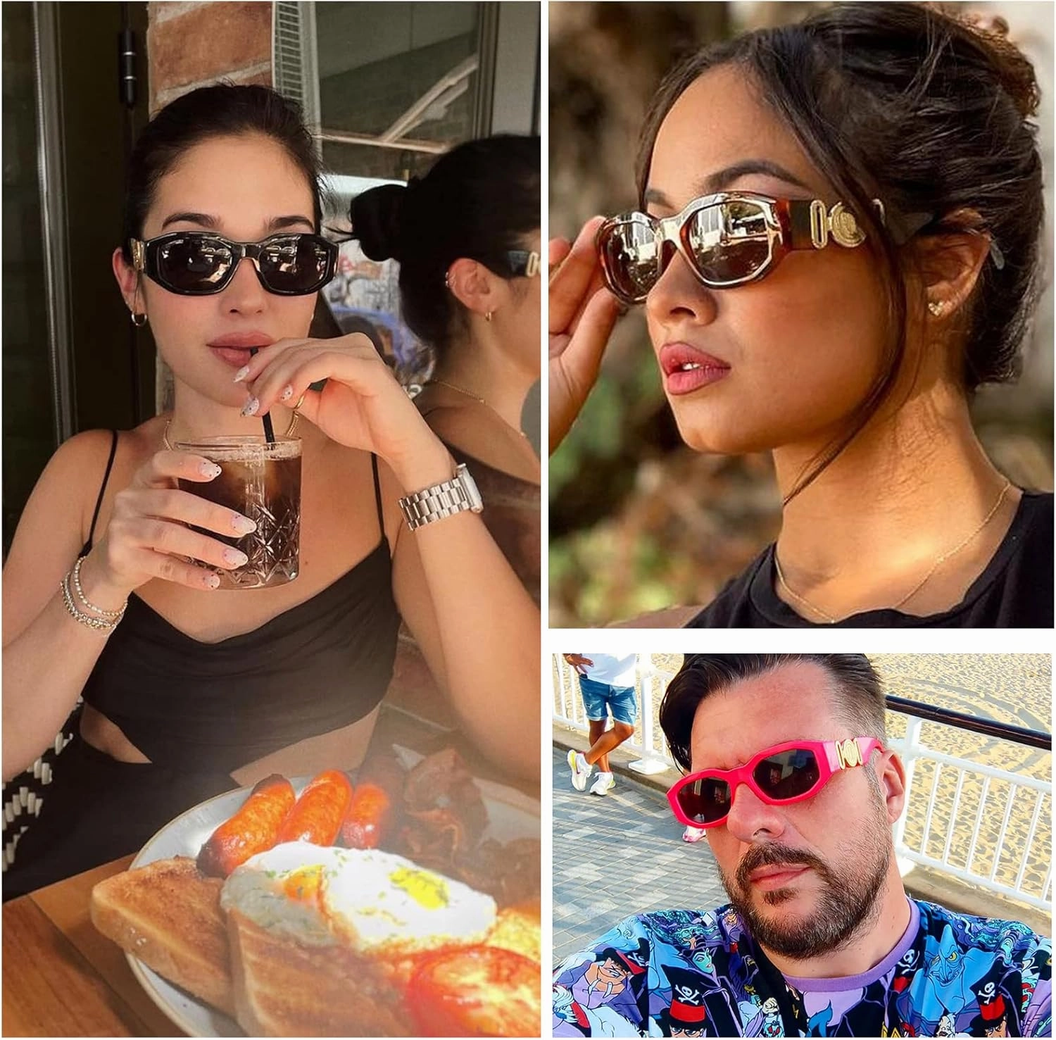 Hycredi Rectangle Sunglasses for Women Men Retro Driving Glasses 90’s Vintage Fashion Irregular Frame UV400 Protection