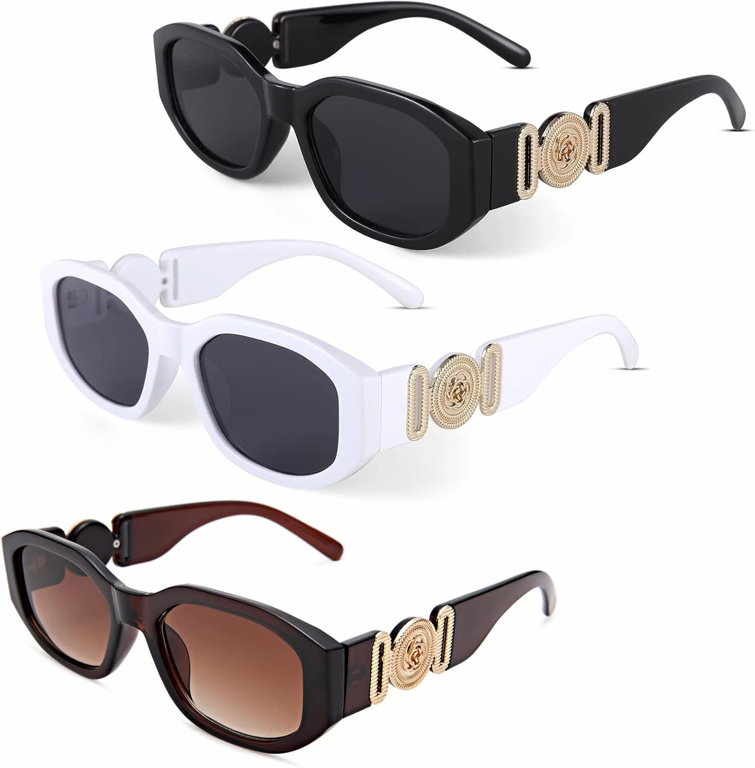 Hycredi Rectangle Sunglasses for Women Men Retro Driving Glasses 90’s Vintage Fashion Irregular Frame UV400 Protection