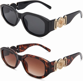 Hycredi Rectangle Sunglasses for Women Men Retro Driving Glasses 90’s Vintage Fashion Irregular Frame UV400 Protection