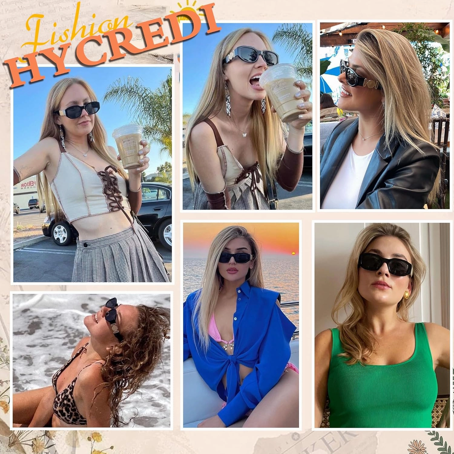 Hycredi Rectangle Sunglasses for Women Men Retro Driving Glasses 90’s Vintage Fashion Irregular Frame UV400 Protection