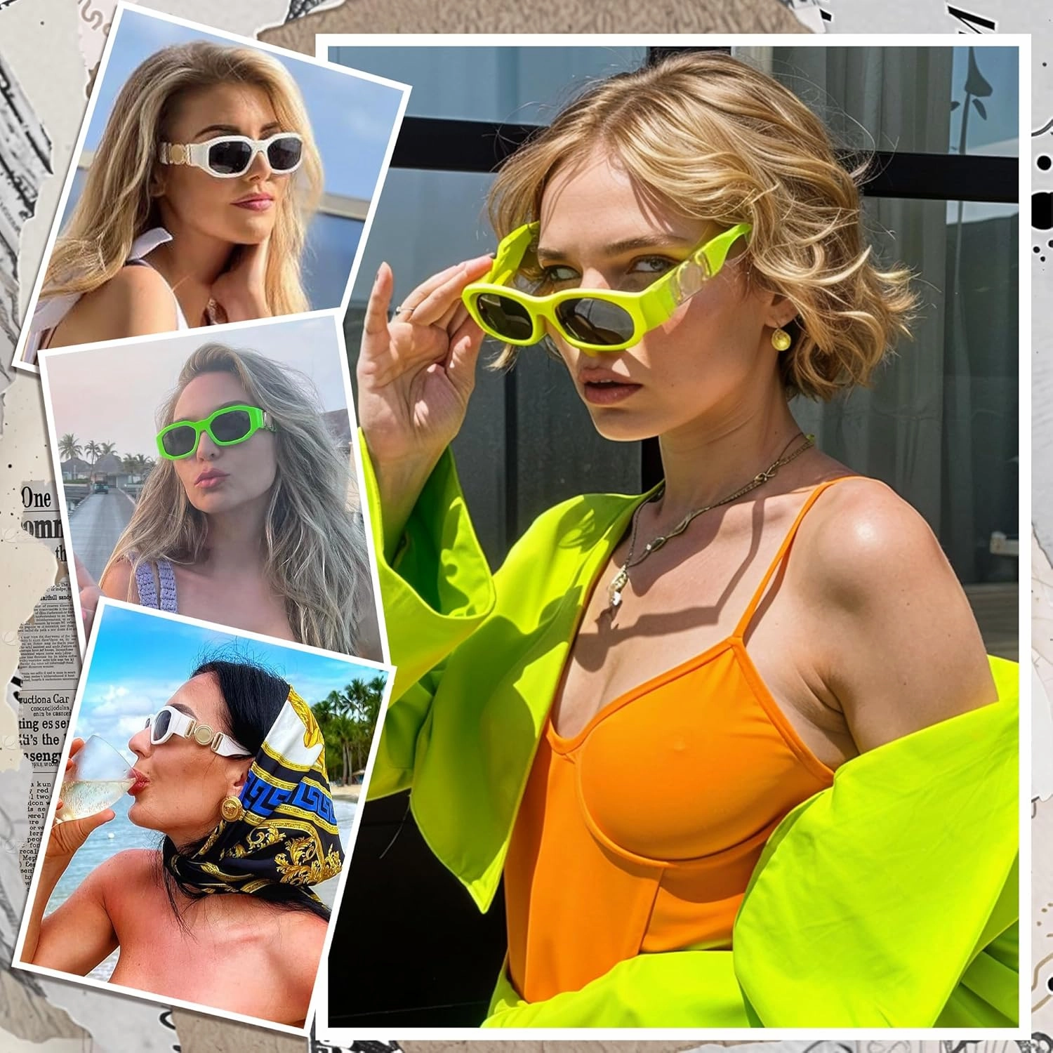 Hycredi Rectangle Sunglasses for Women Men Retro Driving Glasses 90’s Vintage Fashion Irregular Frame UV400 Protection