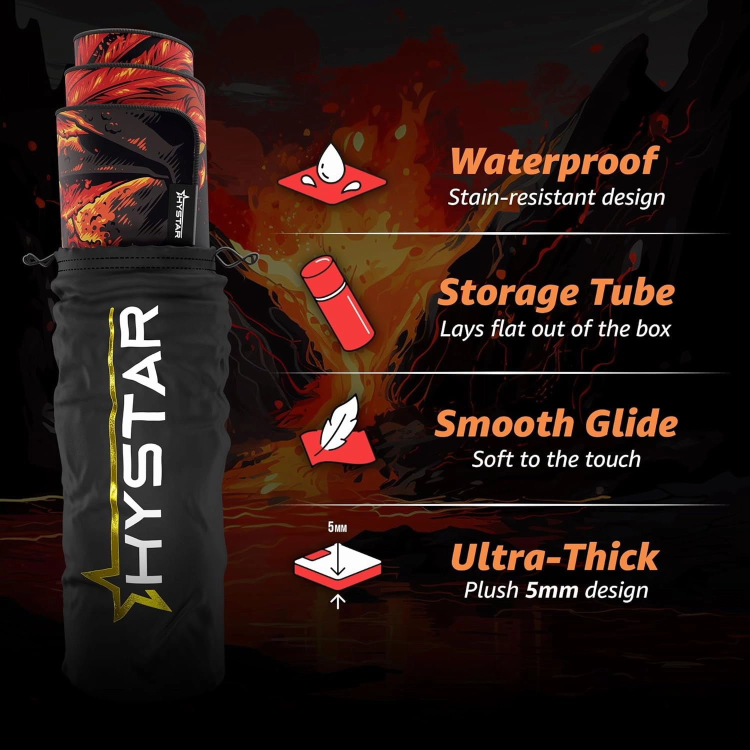 Hystar® Extended Gaming Mouse Pad | XXXL 45" x 20" | 5mm Thick, Waterproof Surface, Smooth Polyester Fabric, and Natural Rubber Base | Mythic Phoenix