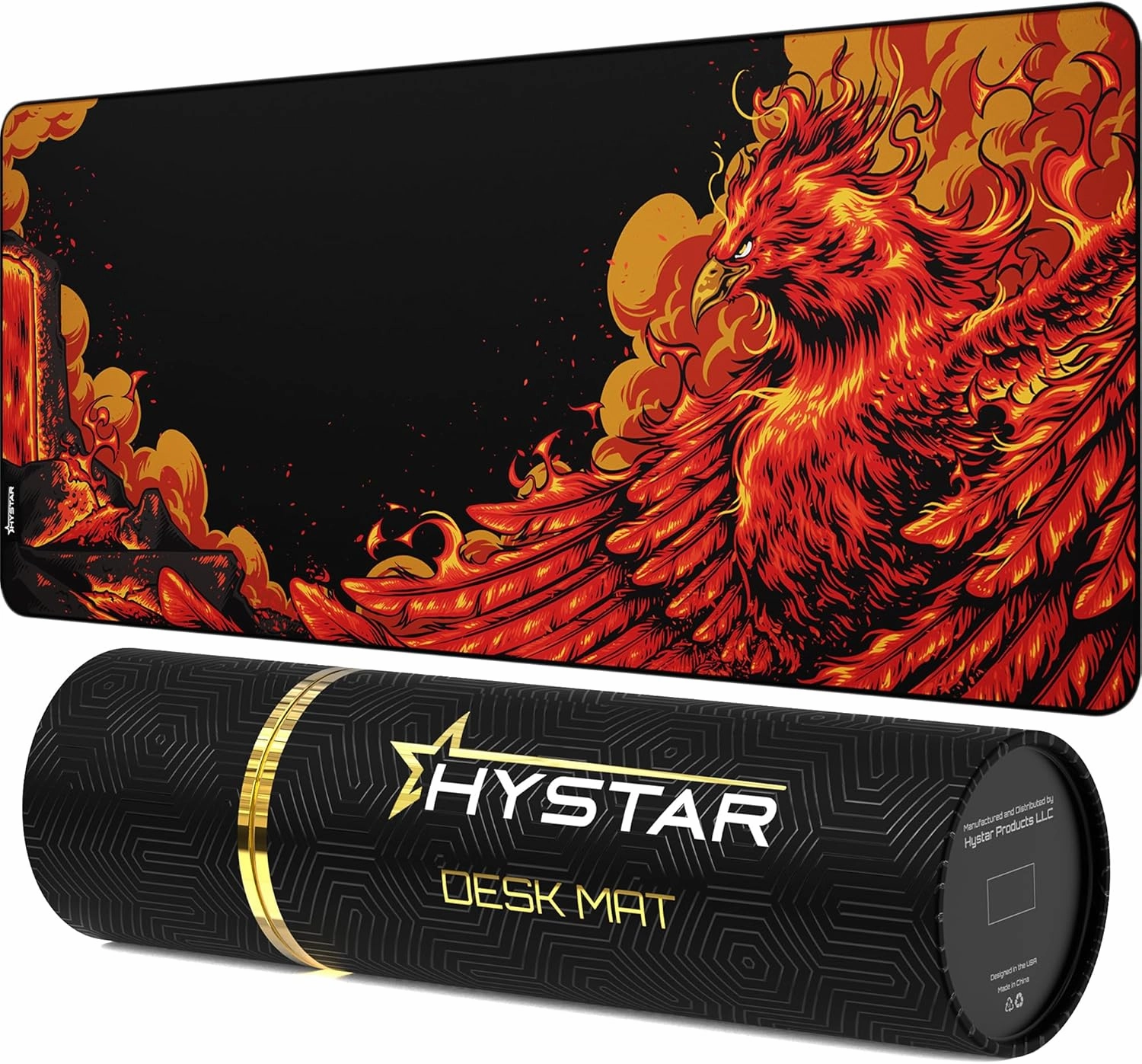 Hystar® Extended Gaming Mouse Pad | XXXL 45" x 20" | 5mm Thick, Waterproof Surface, Smooth Polyester Fabric, and Natural Rubber Base | Mythic Phoenix