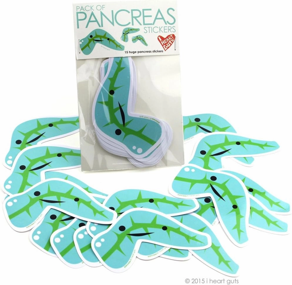 I Heart Guts Pack of Pancreas Stickers - 15 Pancreas Stickers - Vinyl Sticker Pack