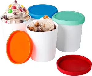 Ice Cream Containers Set (4 Pack - 1 Quart Each) for Homemade, Reusable Storage for Freezer, Leak-Free With Silicone Lids