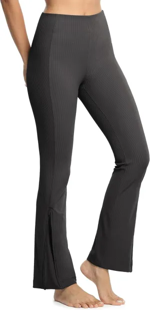 icyzone Women's Bootcut Yoga Pants, Ribbed Tummy Control Workout Flare Leggings for Gym Running Lounge