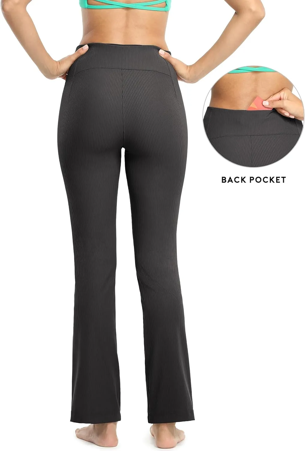 icyzone Women's Bootcut Yoga Pants, Ribbed Tummy Control Workout Flare Leggings for Gym Running Lounge