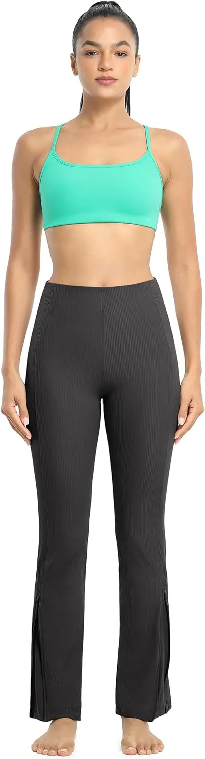 icyzone Women's Bootcut Yoga Pants, Ribbed Tummy Control Workout Flare Leggings for Gym Running Lounge