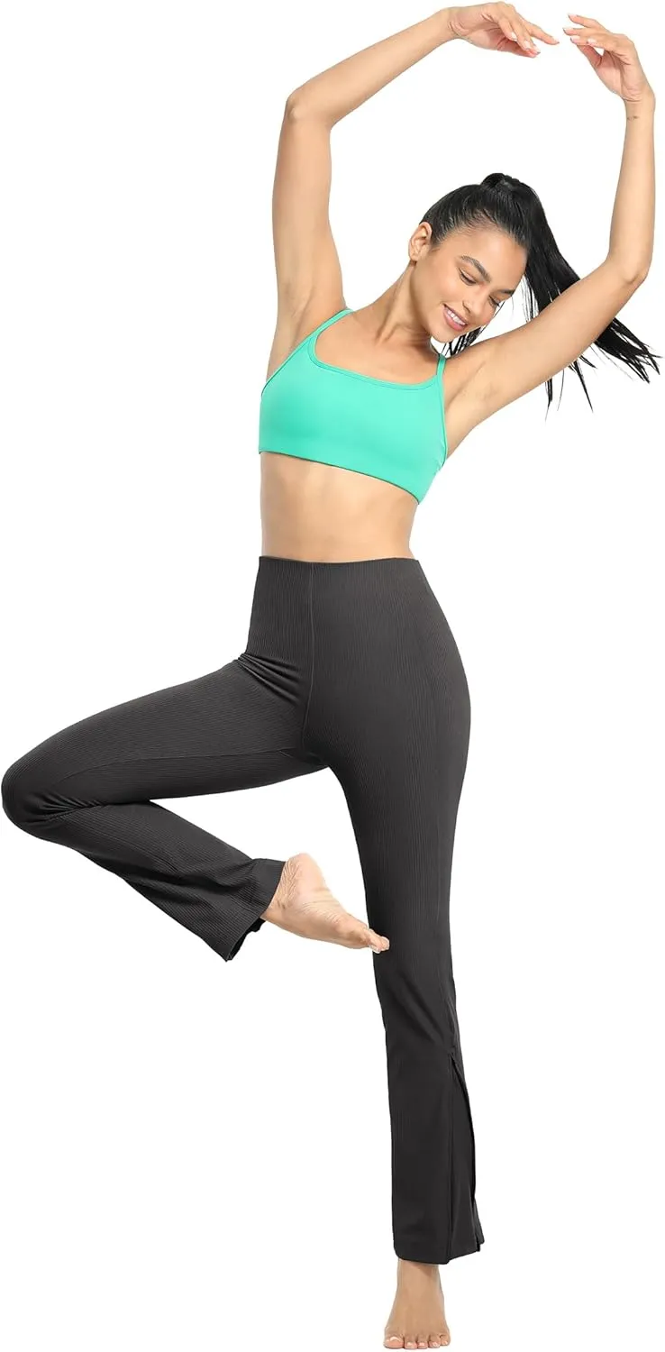 icyzone Women's Bootcut Yoga Pants, Ribbed Tummy Control Workout Flare Leggings for Gym Running Lounge