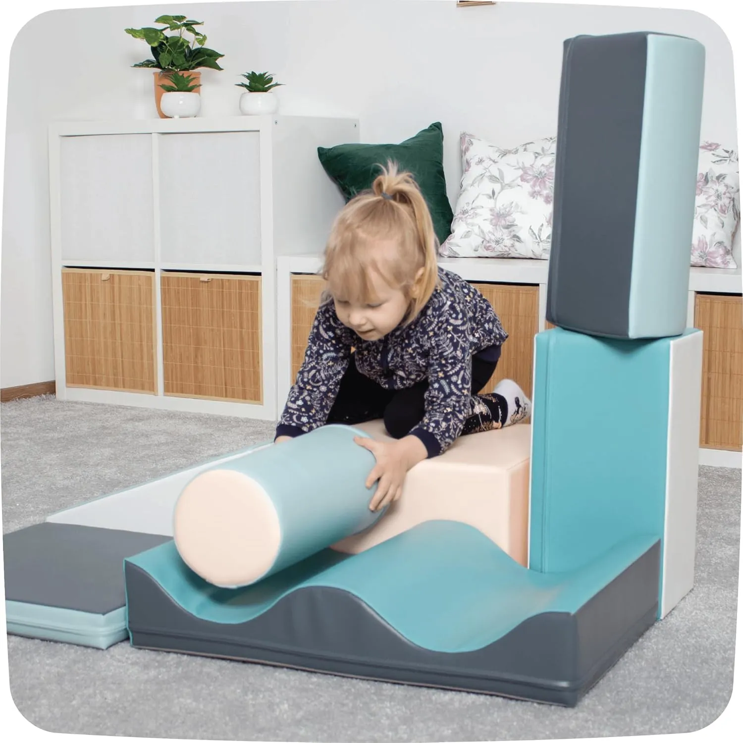 IGLU Soft Play Discoverer Set for Toddlers 1-3 Crawling and Climbing Indoor Foam Block Step and Slide Equipment Montessori Activity Toys 7 Shapes with Anti Slip (Pastel, Regular)