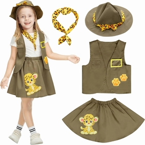 IKALI Kids Explorer Costume Kit Girls Zookeeper Outfit with Safari Hat & Vest