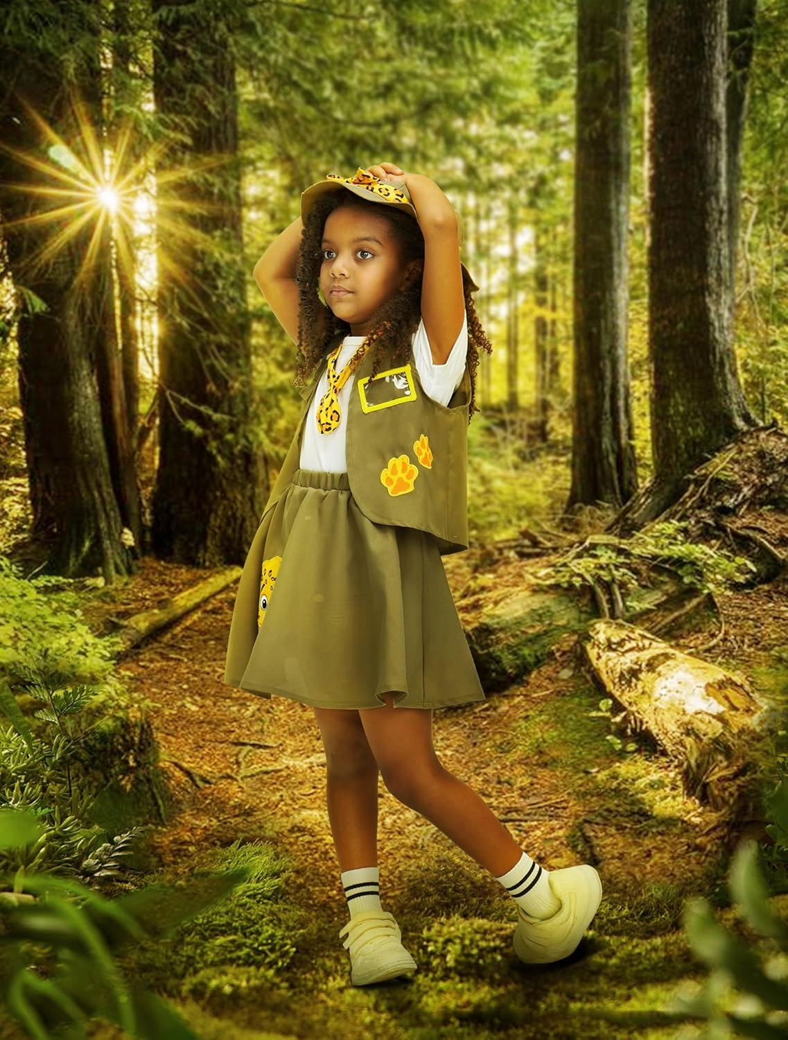 IKALI Kids Explorer Costume Kit Girls Zookeeper Outfit with Safari Hat & Vest