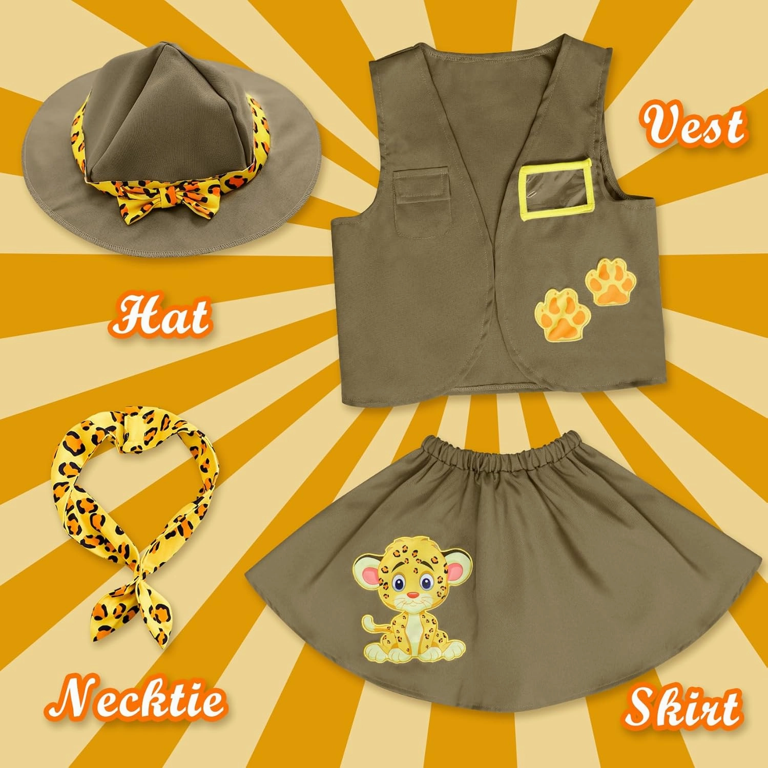 IKALI Kids Explorer Costume Kit Girls Zookeeper Outfit with Safari Hat & Vest
