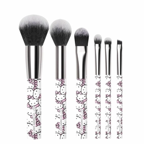 Impressions Vanity All Over Hello Kitty Print 6 PCs Makeup Brush Set, Super Cute Soft Brushes for Foundation, Face Powder, Makeup Blending, Eye Shadow, and Liner Application