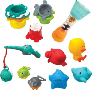 Infantino Splish & Splash Bath Play Set - Fishing Rod, Sea Pals, Bath Squirters, Stacking Cups, Fill & Spin Water Wand - Introduces Numbers, Stacking and Motor Skill Development - for Babies 0M 