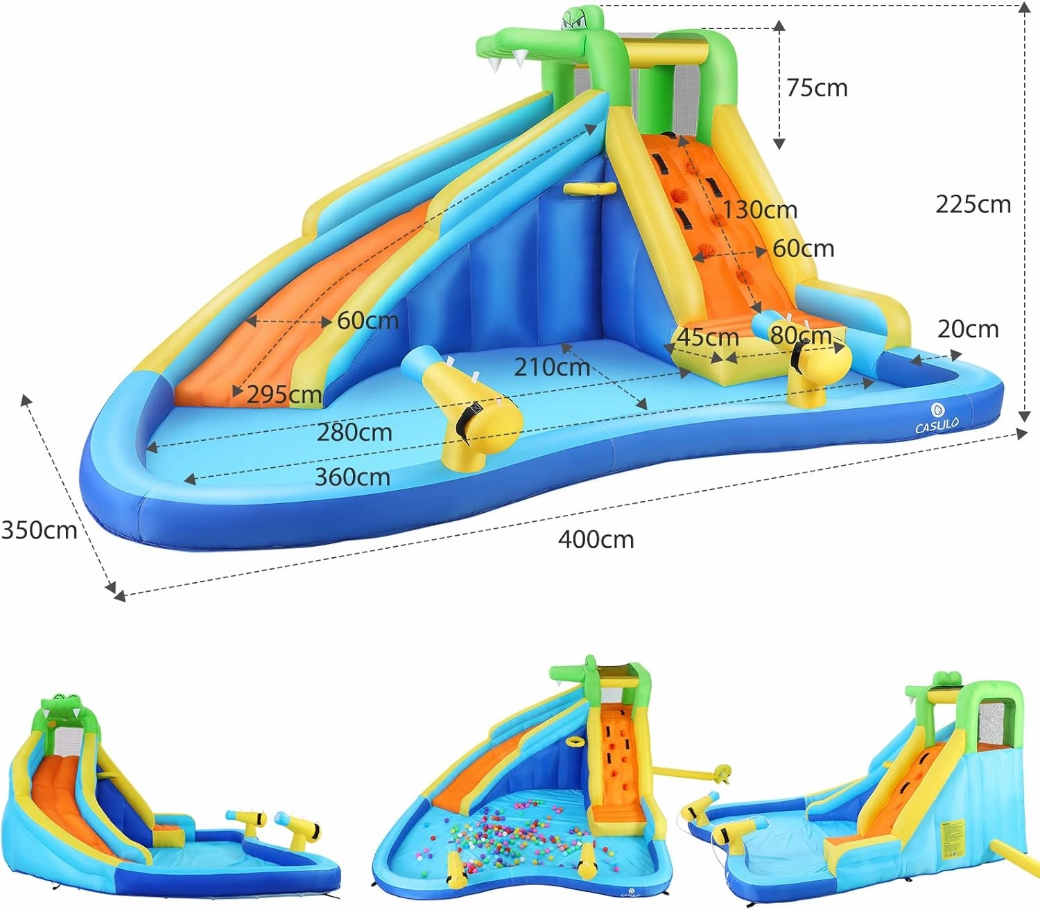 Inflatable Water Slide, 8 in 1 Outdoor Inflatable Water Park with Climbing, Basketball Rim, Splash Pool, Water Cannon, Blow up Water Slides for Kids Backyard