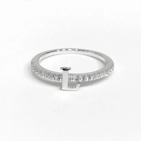 Initial Sparkle SILVER Ring