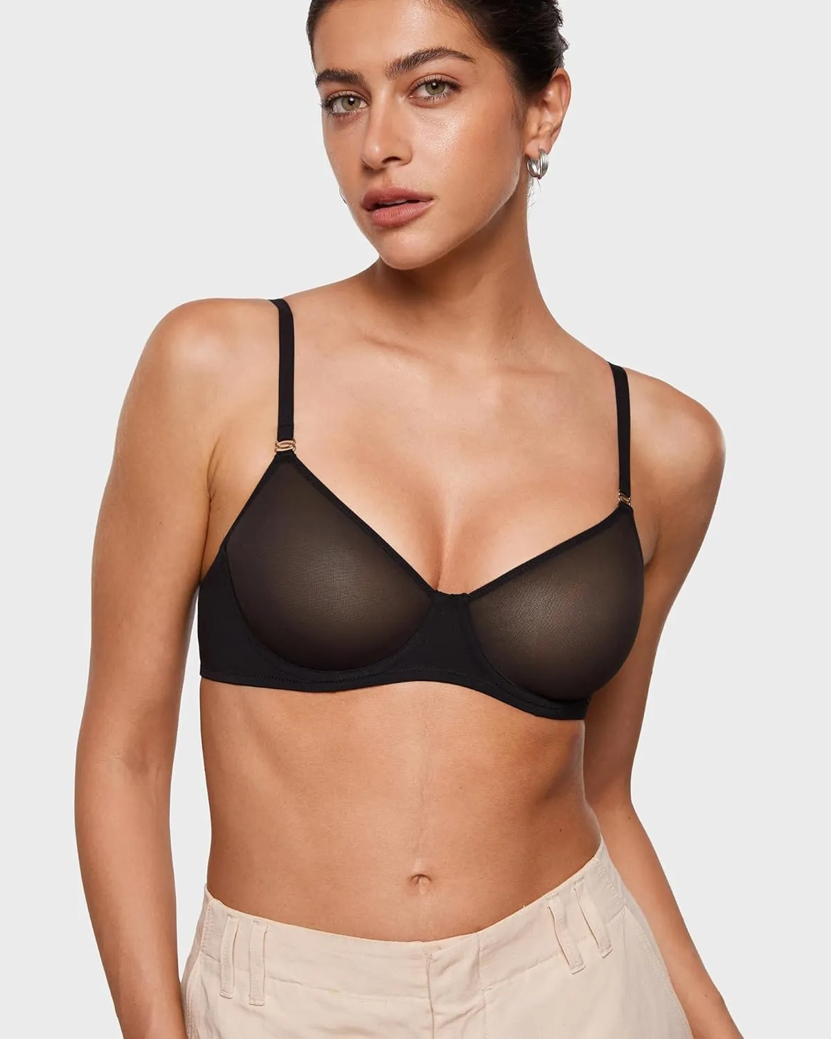 INLYRIC Women's Sheer Demi Balconette Bra - Sexy Mesh Unlined Underwire See Through Demi Bras