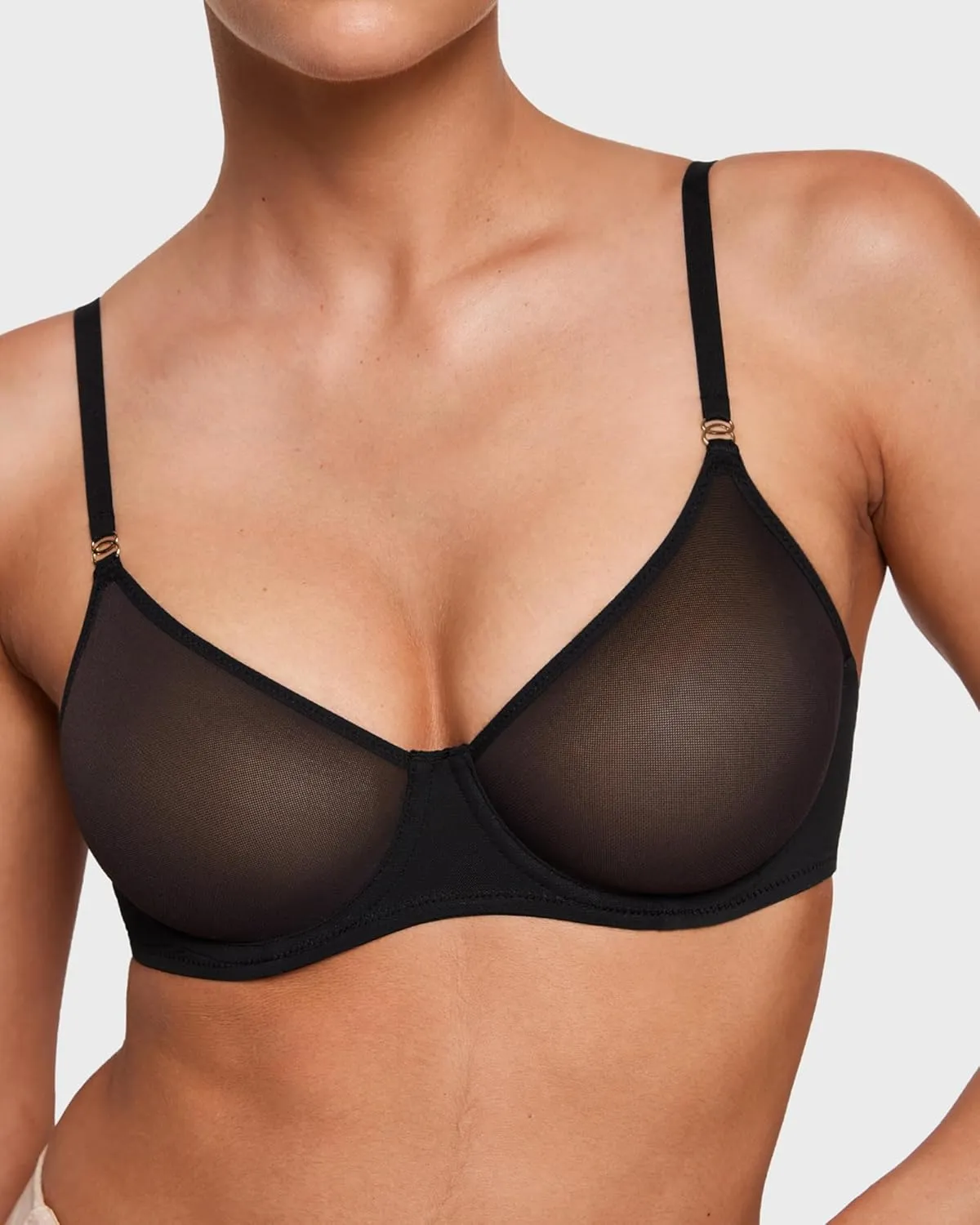 INLYRIC Women's Sheer Demi Balconette Bra - Sexy Mesh Unlined Underwire See Through Demi Bras