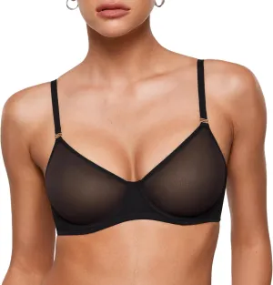INLYRIC Women's Sheer Demi Balconette Bra - Sexy Mesh Unlined Underwire See Through Demi Bras