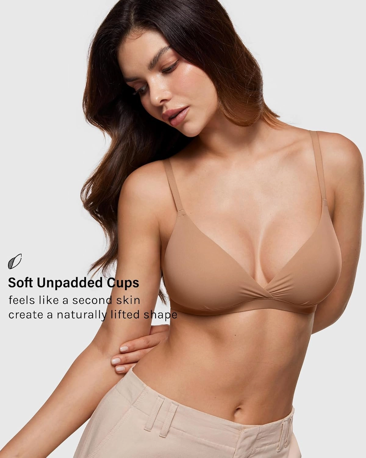 INLYRIC Women's Inbarely Triangle Bralette Comfortable Unlined V Neck Wireless Smoothing Bra Top Stretch