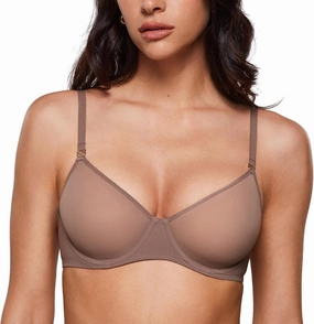 INLYRIC Women's Sheer Demi Balconette Bra - Sexy Mesh Unlined Underwire See Through Demi Bras